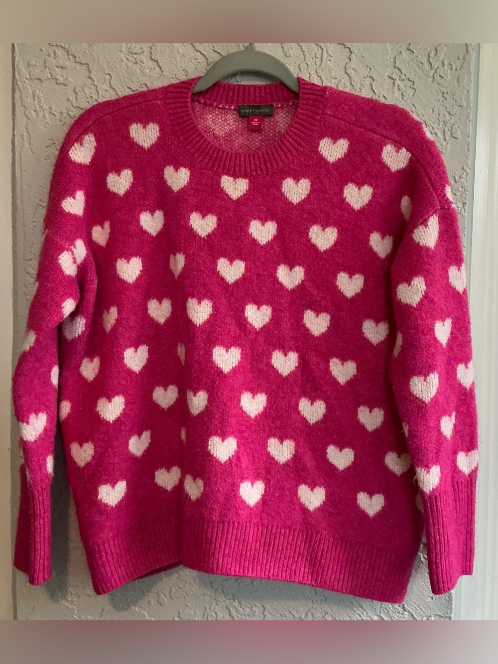 Vince Camuto Hot Pink Sweater with White Hearts